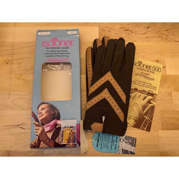 Vintage Aris Isotoner 500 Gloves Women's One Size Driving Gloves Brown 23092 - Picture 6 of 6